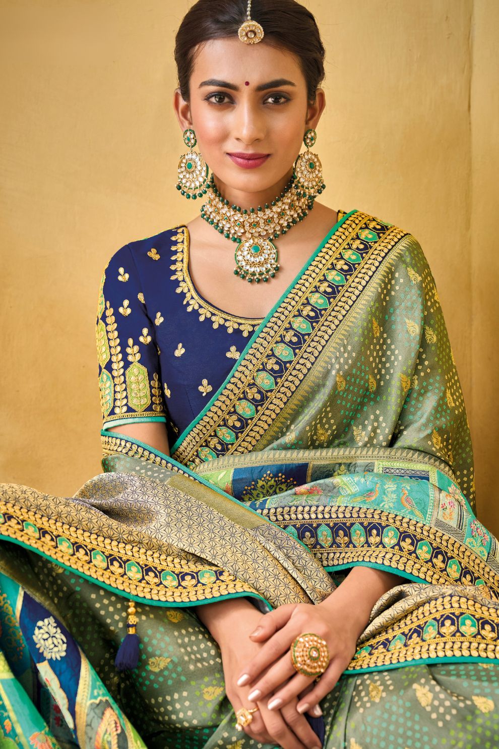 Traditional Blue Grey Woven Banarasi Designer Embroidery Silk Saree