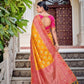 Yellow Pink Zari Work Banarasi Silk Saree for Wedding & Festive Wear Look