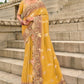 Mustard Yellow Coffee Brown Designer Silk Saree Elegant Party Wear
