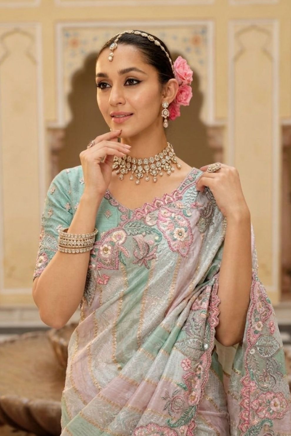 Multicolor Embroidered Jacquard Viscose Silk Saree Elegant Festive Wear