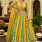 Mustard Yellow and Teal Silk Bridal Lehenga with Scalloped Cut-Work Border