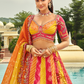 Sunset Orange and Pink Embroidered Silk Bridal Lehenga with Cut-Work Hem