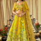 Lime Green and Lemon Yellow Shaded Silk Lehenga with Floral Embroidery