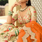 Cream & Orange Silk Peacock Embroidery Bridal Lehenga Choli