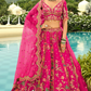 Rani Pink Silk Bridal Lehenga with Peacock Embroidery & Cut-Work Border
