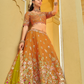 Mustard Orange Silk Bridal Lehenga with Contrast Lime Green Scalloped Dupatta