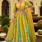 Mustard Yellow and Teal Silk Bridal Lehenga with Scalloped Cut-Work Border