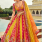 Sunset Orange and Pink Embroidered Silk Bridal Lehenga with Cut-Work Hem