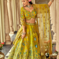 Lime Green and Lemon Yellow Shaded Silk Lehenga with Floral Embroidery