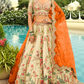 Cream & Orange Silk Peacock Embroidery Bridal Lehenga Choli