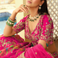 Rani Pink Silk Bridal Lehenga with Peacock Embroidery & Cut-Work Border