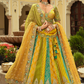 Mustard Yellow and Teal Silk Bridal Lehenga with Scalloped Cut-Work Border