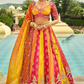 Sunset Orange and Pink Embroidered Silk Bridal Lehenga with Cut-Work Hem
