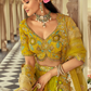 Lime Green and Lemon Yellow Shaded Silk Lehenga with Floral Embroidery