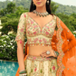 Cream & Orange Silk Peacock Embroidery Bridal Lehenga Choli