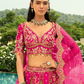 Rani Pink Silk Bridal Lehenga with Peacock Embroidery & Cut-Work Border