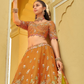 Mustard Orange Silk Bridal Lehenga with Contrast Lime Green Scalloped Dupatta