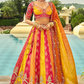 Sunset Orange and Pink Embroidered Silk Bridal Lehenga with Cut-Work Hem
