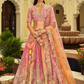 Pastel Pink and Peach Dual-Tone Silk Lehenga with Floral Thread Embroidery