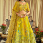 Lime Green and Lemon Yellow Shaded Silk Lehenga with Floral Embroidery