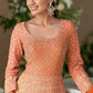 LaVante Fashion orange georgette Anarkali suit with intricate zari and sequin embroidery, scoop neck, and full sleeves, ideal for festive wear.