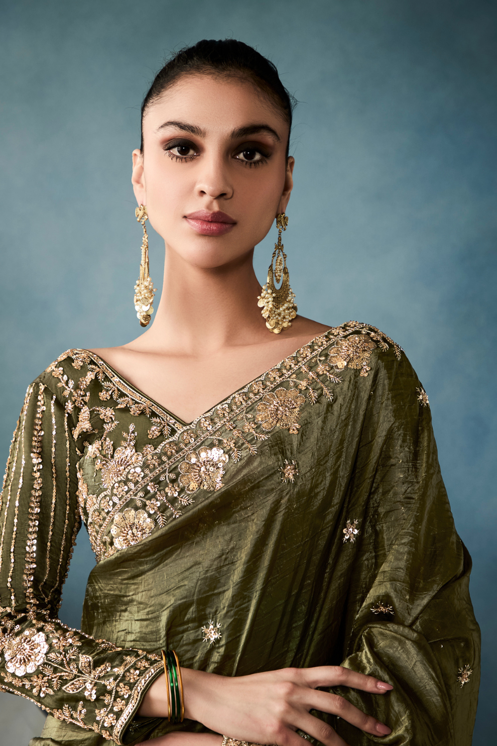 Tissue Saree with Handwork Detailing and Designer Cut Work Border