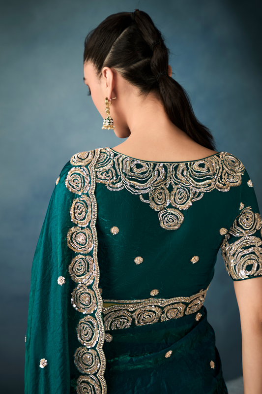 Tissue Saree with Handwork Detailing and Designer Cut Work Border
