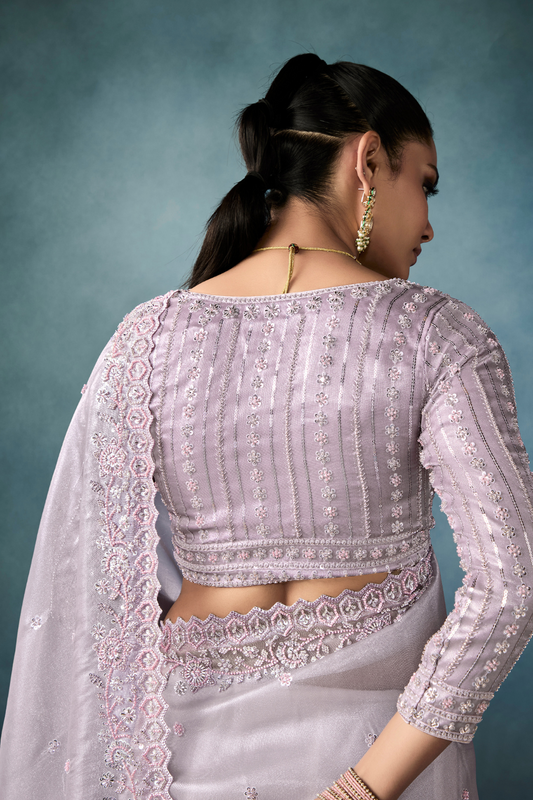 Tissue Saree with Handwork Detailing and Designer Cut Work Border