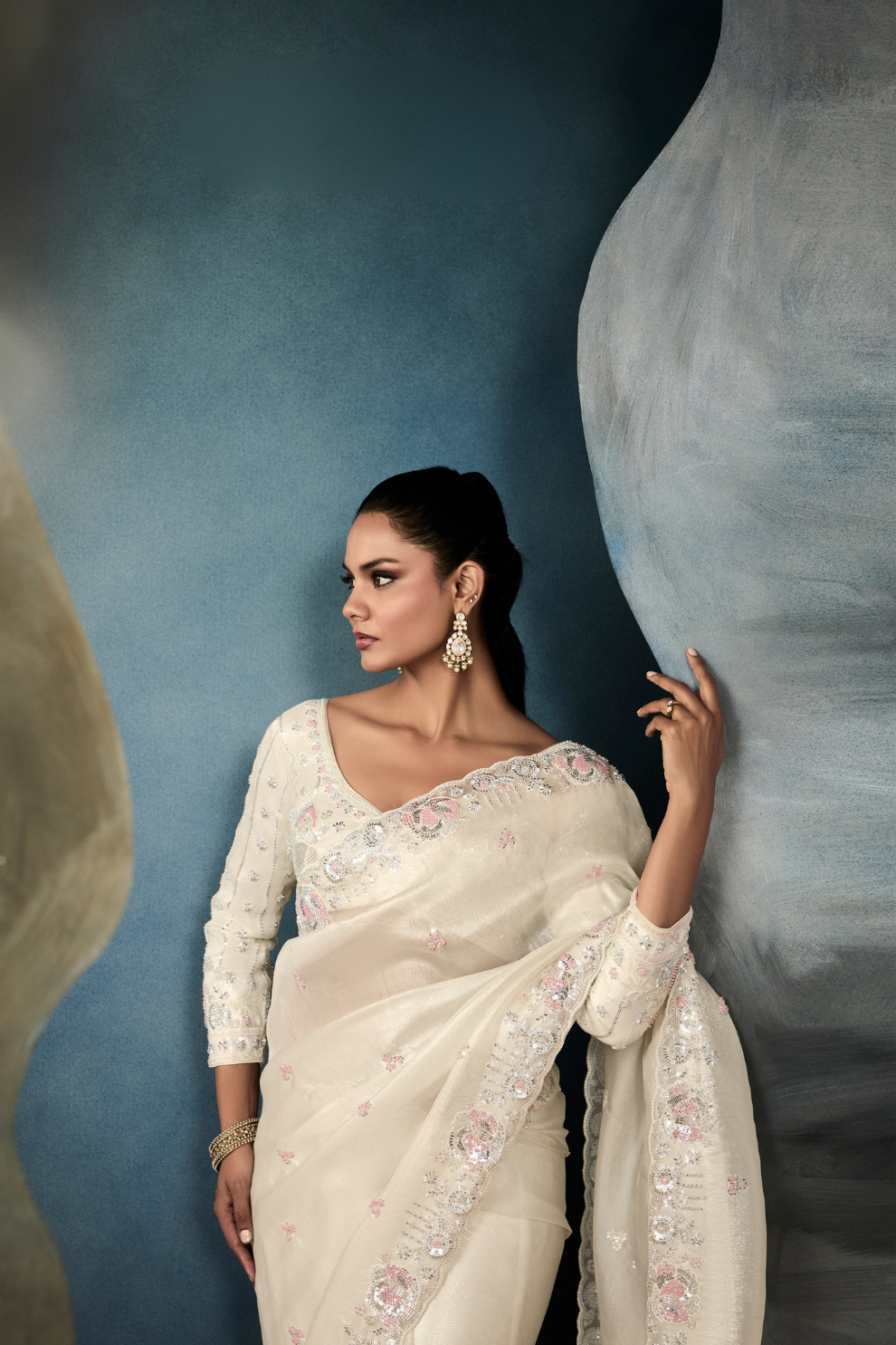 Tissue Saree with Handwork Detailing and Designer Cut Work Border