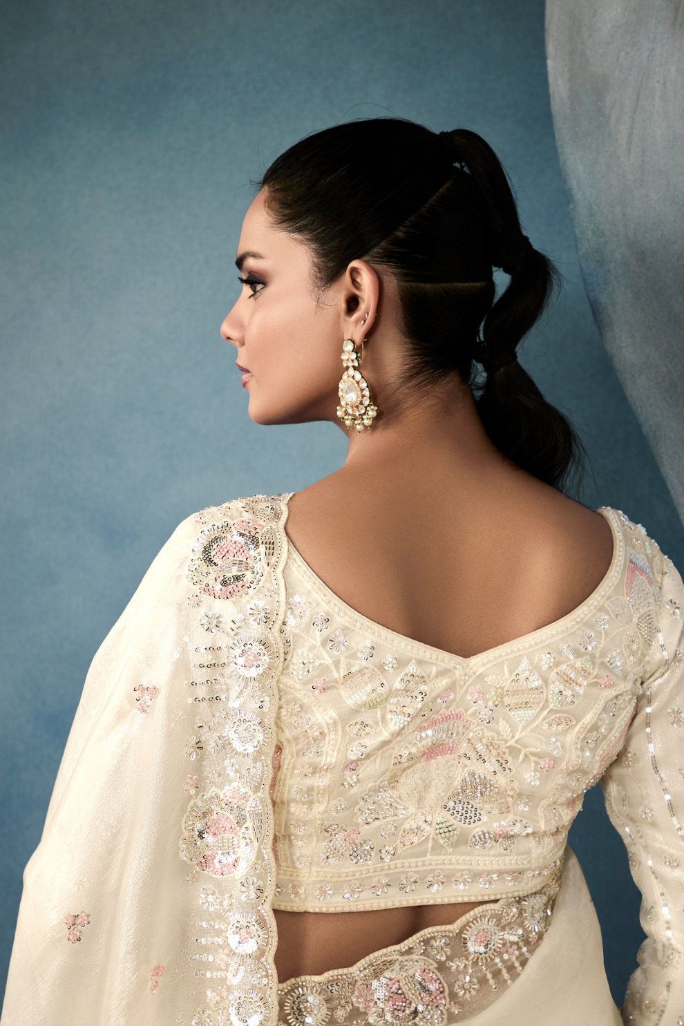 Tissue Saree with Handwork Detailing and Designer Cut Work Border