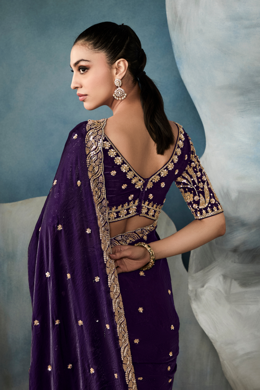 Tissue Saree with Handwork Detailing and Designer Cut Work Border