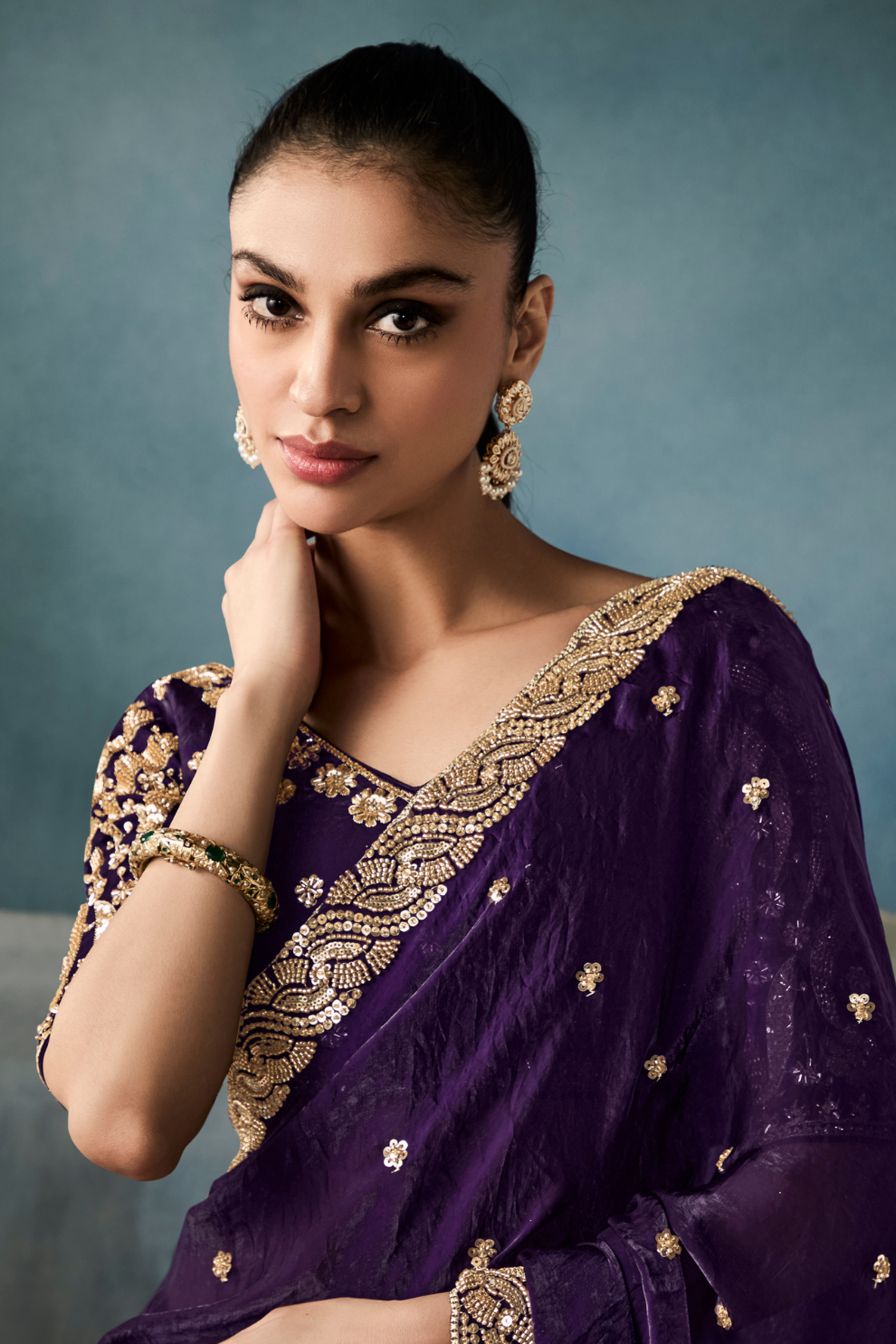 Tissue Saree with Handwork Detailing and Designer Cut Work Border