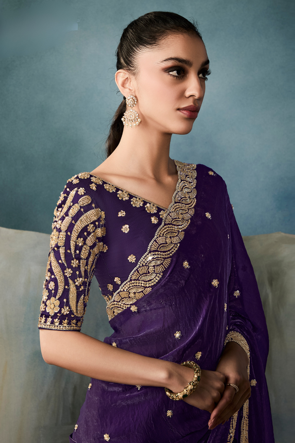 Tissue Saree with Handwork Detailing and Designer Cut Work Border