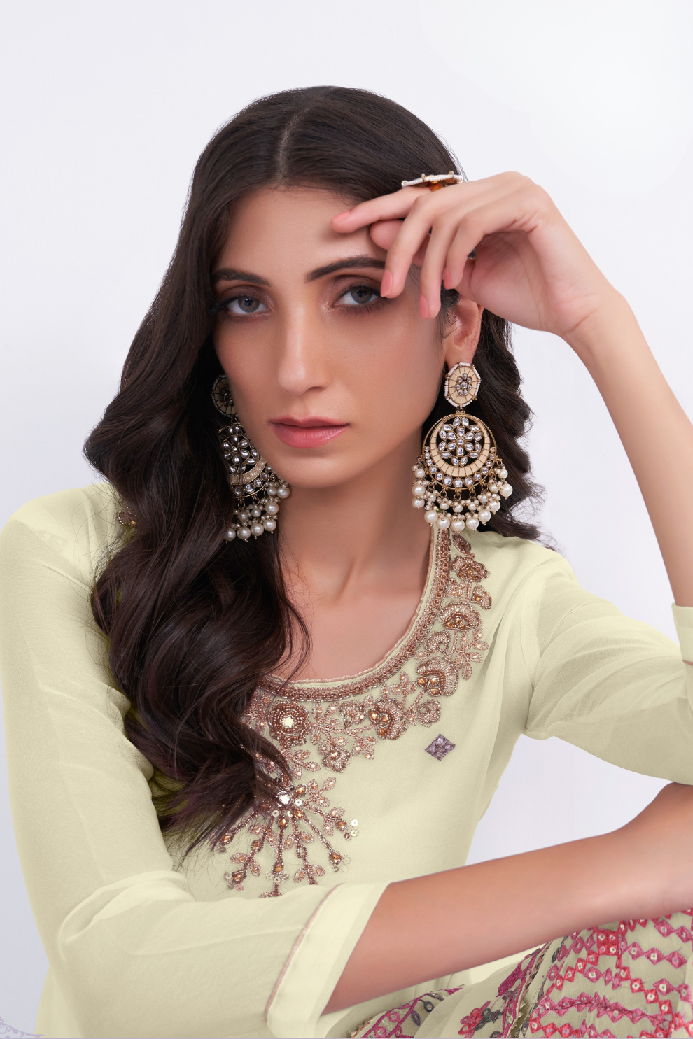 Elegant Peach Thread Embroidered Sharara Suit in Georgette