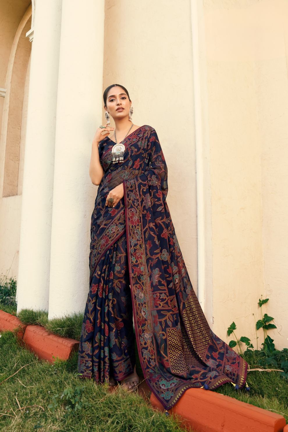 Polyester Viscose Georgette Saree With Luxuriously Soft Varnish Touch
