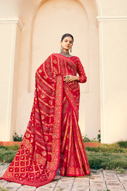Polyester Viscose Georgette Saree With Luxuriously Soft Varnish Touch