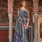 Designer Mercerized Silk Saree with Ajrakh-Batik Fusion and Golden Print