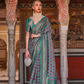 Designer Mercerized Silk Saree with Ajrakh-Batik Fusion and Golden Print