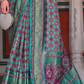 Designer Mercerized Silk Saree with Ajrakh-Batik Fusion and Golden Print