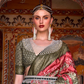 Designer Mercerized Silk Saree with Ajrakh-Batik Fusion and Golden Print