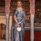 Designer Mercerized Silk Saree with Ajrakh-Batik Fusion and Golden Print