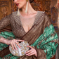 Designer Mercerized Silk Saree with Ajrakh-Batik Fusion and Golden Print