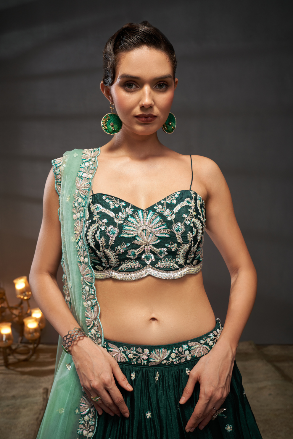 Pure Chiffon Sequins Embroidery Lehenga Choli Dupatta