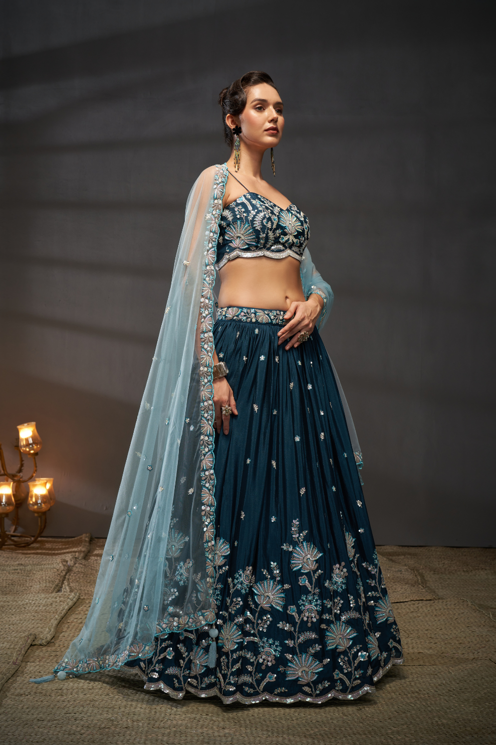 Pure Chiffon Sequins Embroidery Lehenga Choli Dupatta