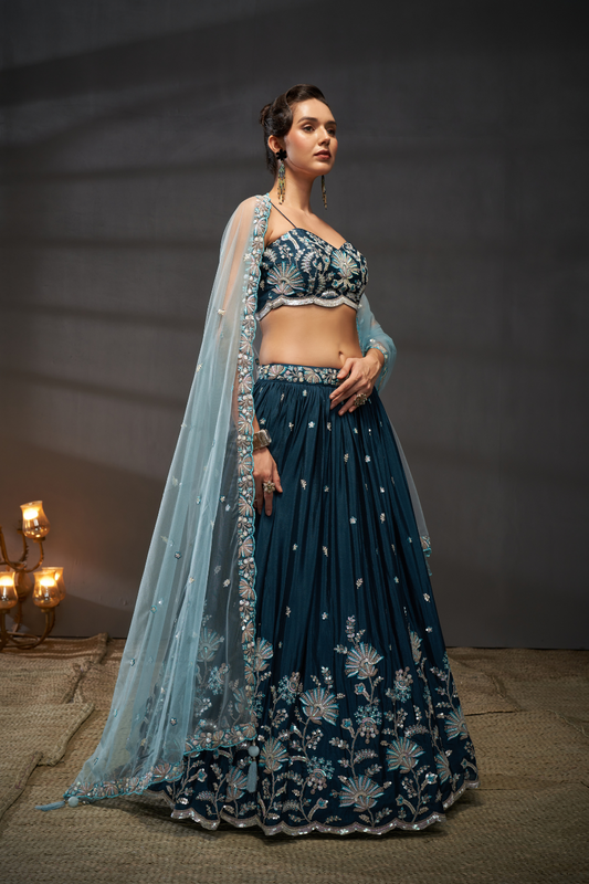 Pure Chiffon Sequins Embroidery Lehenga Choli Dupatta