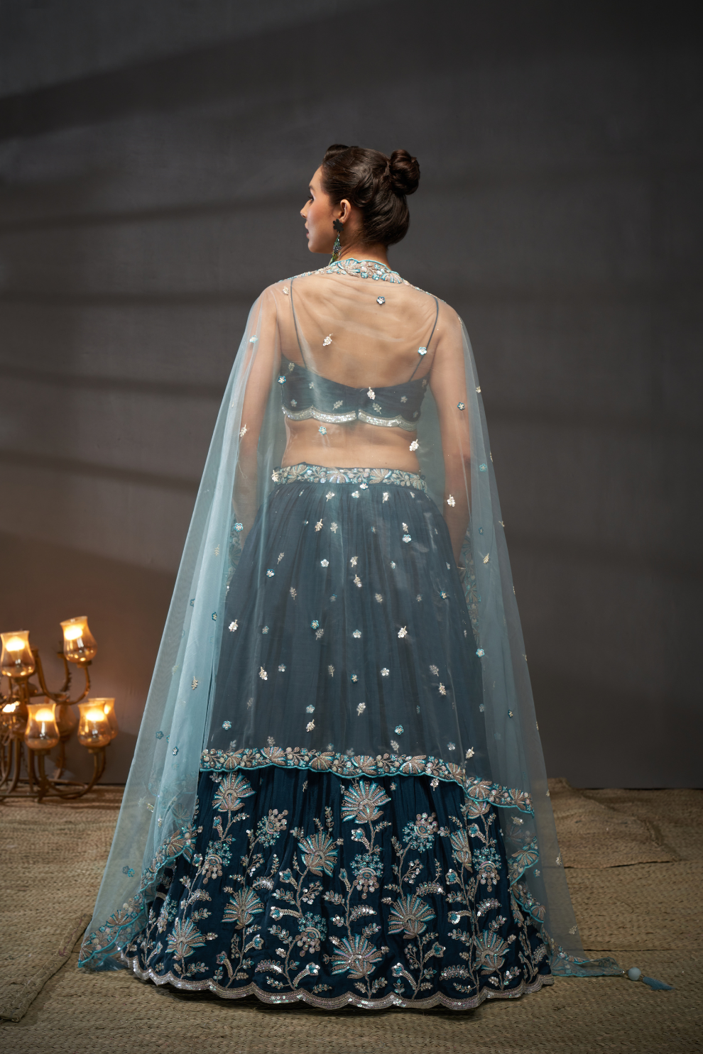 Pure Chiffon Sequins Embroidery Lehenga Choli Dupatta