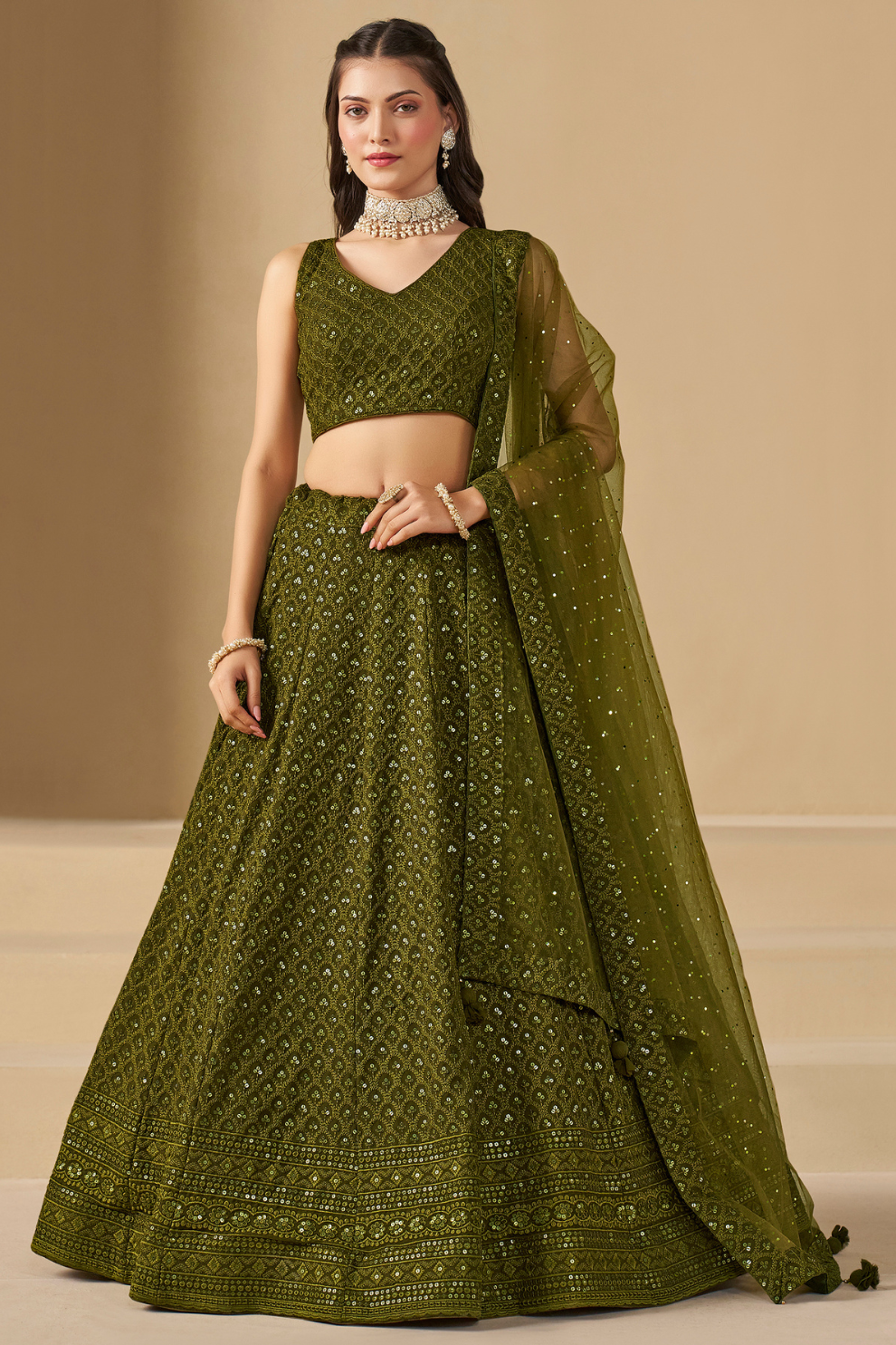 Captivating Thread Work Georgette Party Wear Lehenga Choli