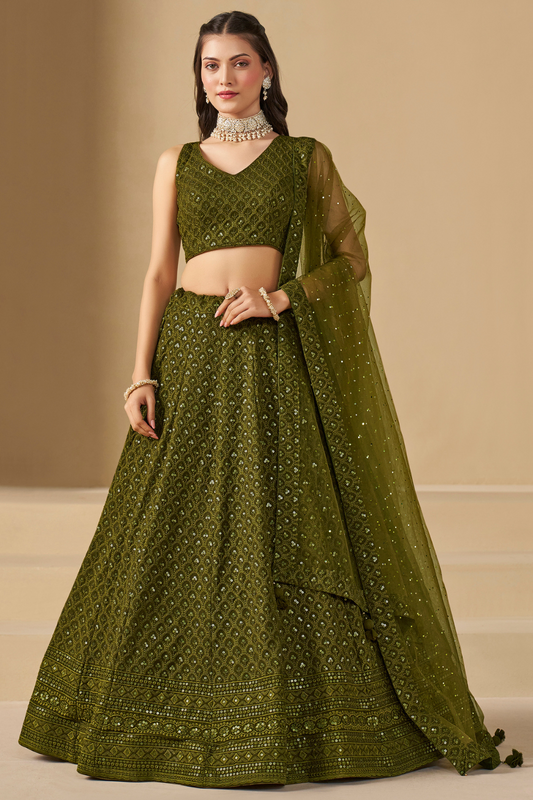 Captivating Thread Work Georgette Party Wear Lehenga Choli