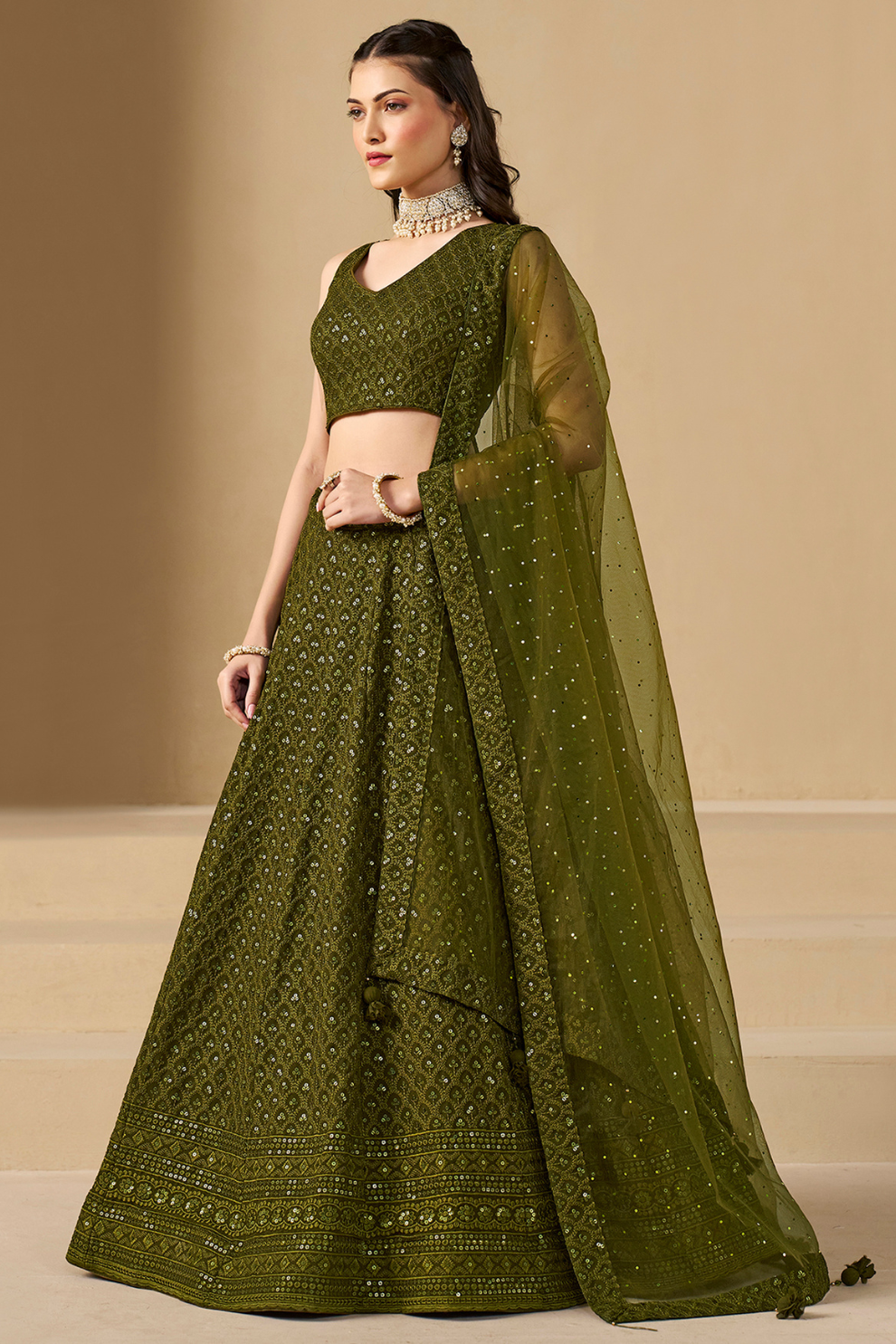 Captivating Thread Work Georgette Party Wear Lehenga Choli