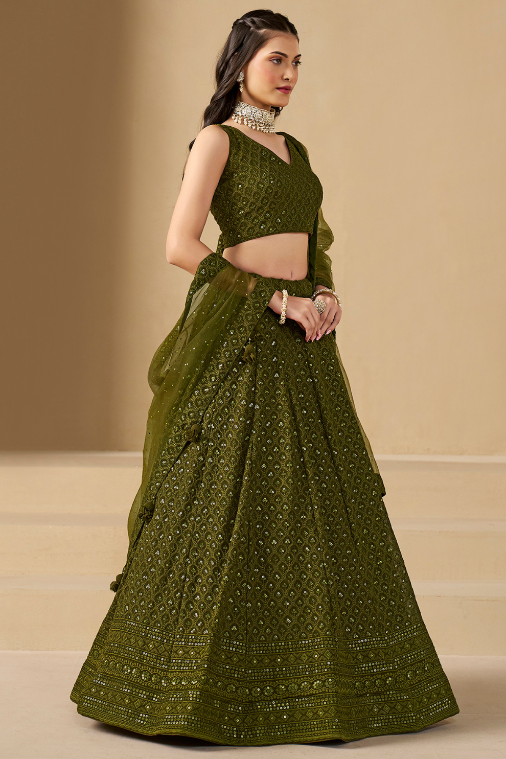 Captivating Thread Work Georgette Party Wear Lehenga Choli